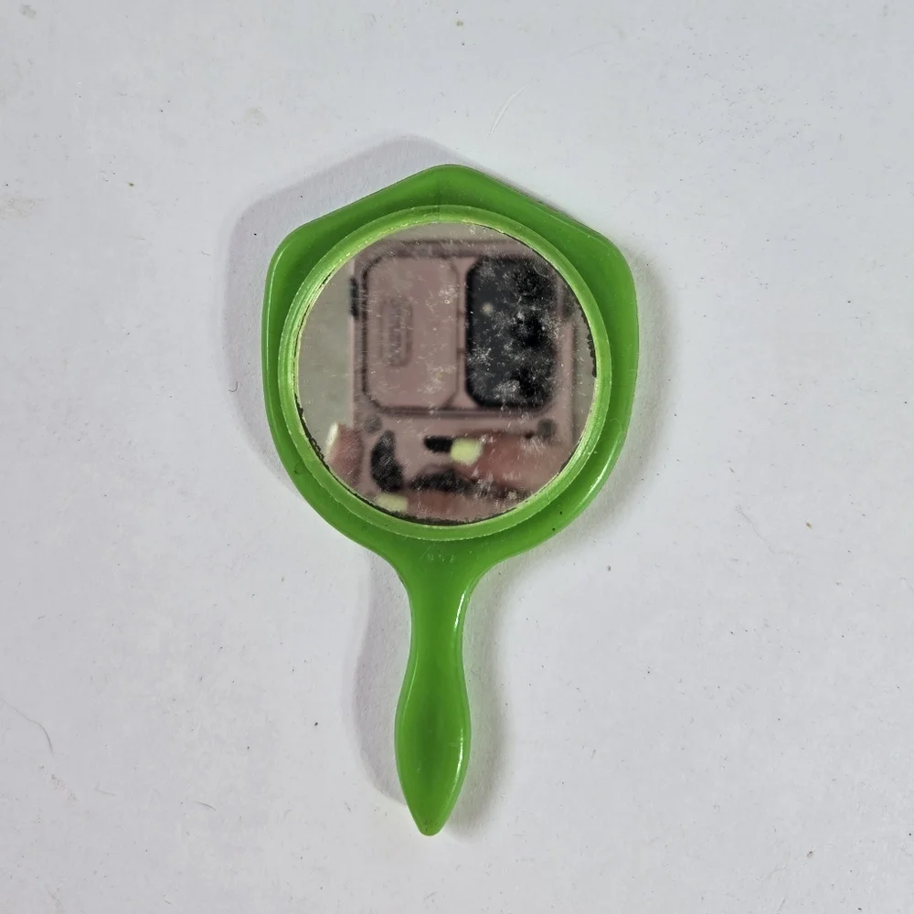Vintage Small Green Floral Handheld Mirror